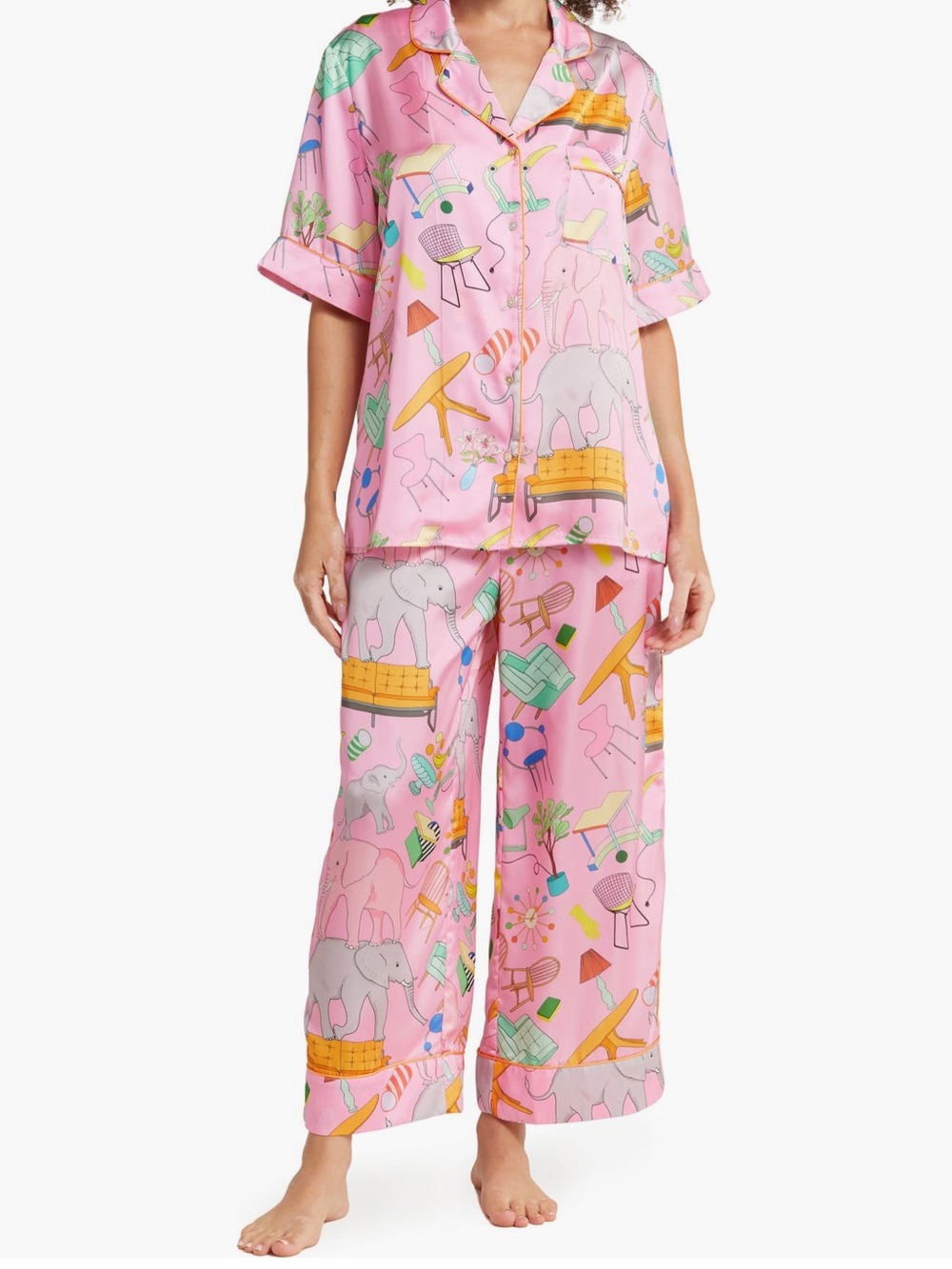 Karen Mabon Elephant in the Room Recycled Polyester Pink Pajama Set size L